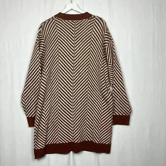 Fortune & Ivy Womens Cardigan Rust & Cream XL Open Front Long Line Chevron Comfy - Picture 9 of 13